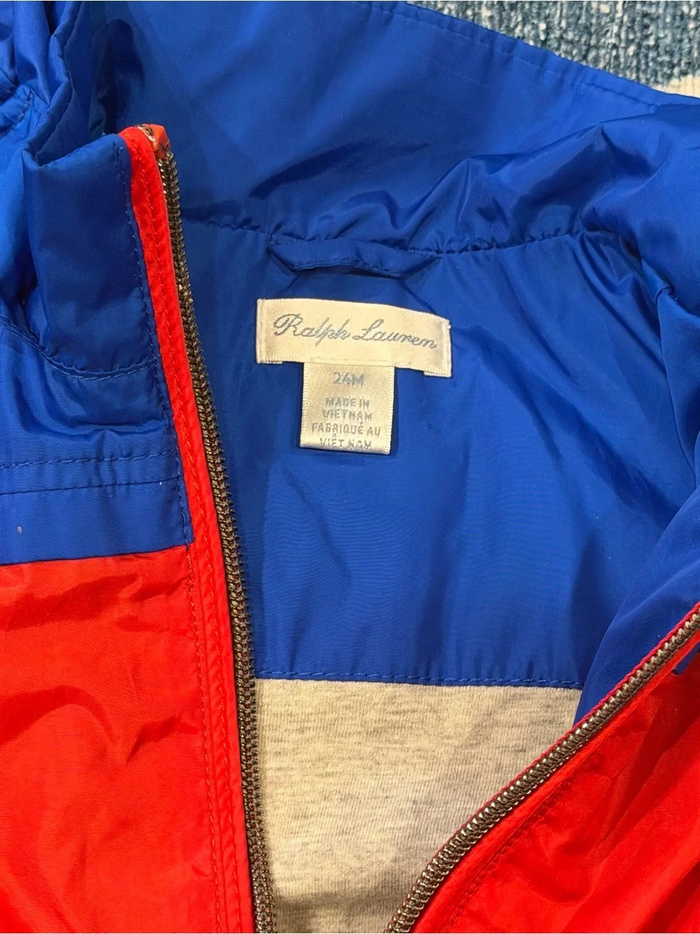 Ralph Lauren Baby 24M Red Blue Colorblock Hooded Windbreaker
